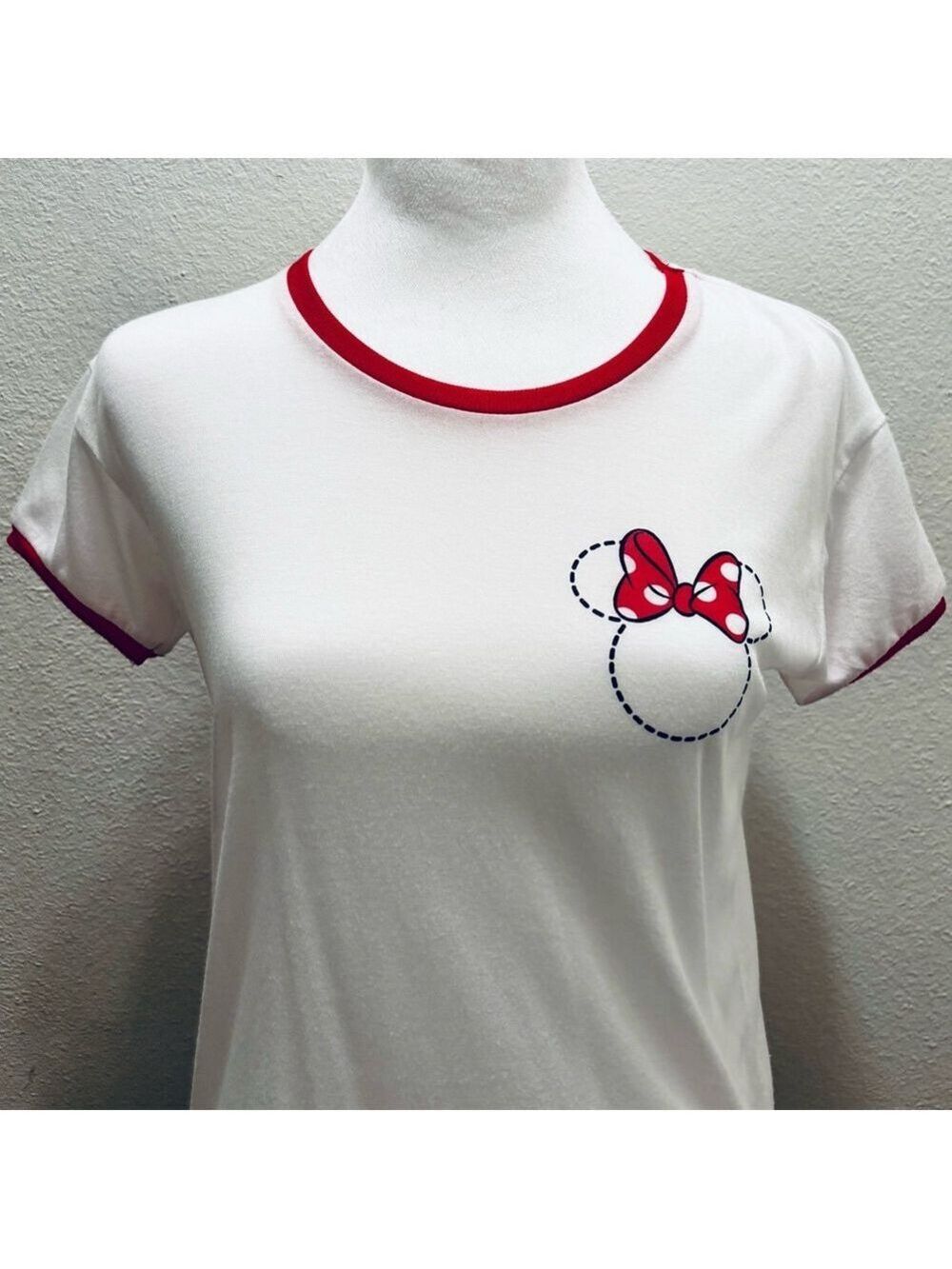White and Red Minnie Mouse Disney Bow T-Shirt - Picture 3 of 7